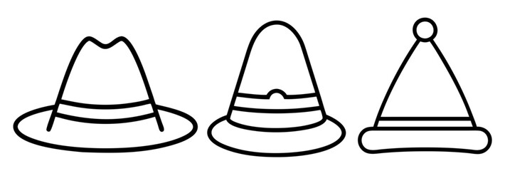 hats 03 icon, Accessories line art, Accessories vector - simple black line art icon of hats 03 perfect for logos, and Accessories-themed designs.