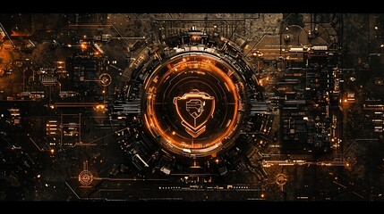 Futuristic tech shield interface.