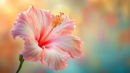 Peach hibiscus blossom, sunset bokeh, garden, floral design