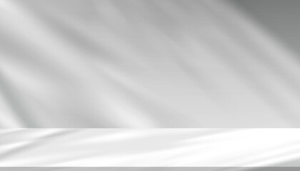 Obraz premium White Background.Studio Room with Shadow and Light on Grey Wall for Product Present.Minimalist Background summer sunlight from window soft overlay on floor,Vector gradient texture surface for Spring