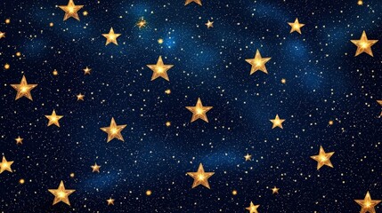 Fototapeta premium A vivid night sky filled with golden stars against a deep blue backdrop, creating a serene and enchanting celestial scene.