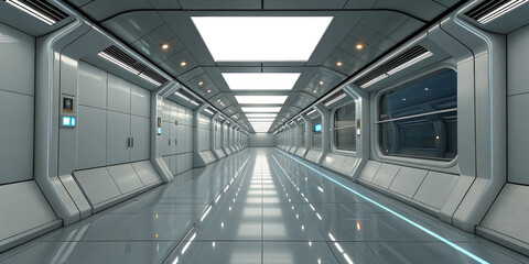 Obraz premium A Futuristic 3D Rendering of a Modern Gray Hallway