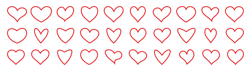 Set of hearts icon, heart drawn hand - stock vector