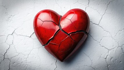 Shattered heart, panoramic view; white backdrop amplifies the emotional pain, heartbreak wallpaper.