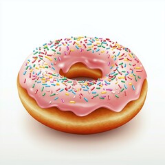 Delicious pink frosted donut topped with colorful sprinkles, perfect for dessert lovers and bakery enthusiasts.