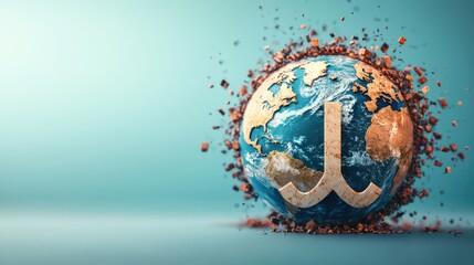 3D earth with war machinery dissolving into peace symbols