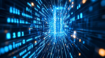 Blue background with light beams and grid