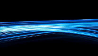 Blue light speed trail on a black abstract background