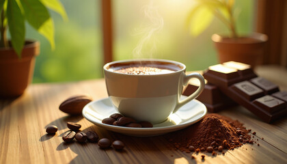 Warm Coffee and Chocolate Delight in Sunlight