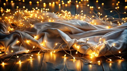 Obraz premium Warm white fairy lights create a festive border, beautifully draped. Rule of thirds composition enhances the holiday glow.