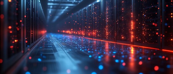 Illuminated server room corridor. (5)