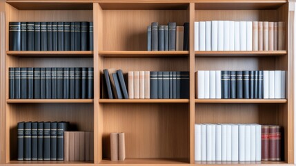 Neat Wooden Bookshelf with Assorted Colorful Books in a Modern Library Setting for Interior Design