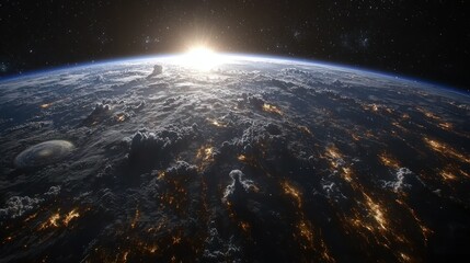 Obraz premium Sunrise Earth from Space: A Stunning View of Our Planet
