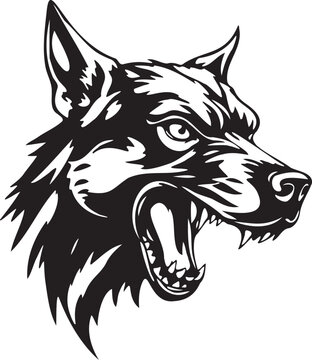 A Black and White Vector Illustration of an Aggressive Dog. Adobe Illustrator Artwork