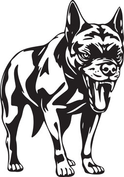 A Black and White Vector Illustration of an Aggressive Dog. Adobe Illustrator Artwork