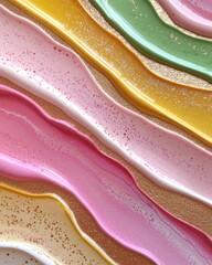 Obraz premium Abstract Gold Glitter Texture with Pastel Pink Yellow and Green Fluid Acrylic Paint Swirls