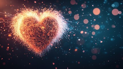 3D heart glowing with vibrant rays connecting to learning tools