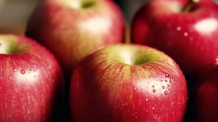 4K footage of close up of fresh red delicious apples background. generated with AI - Powered by Adobe