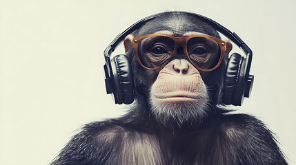 Smart Chimp Wear Headphones Listening to Music