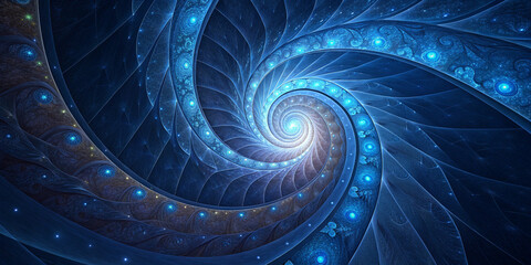 Panoramic Blue Spiral Abstract Wallpaper Featuring Innovative Designs and Patterns