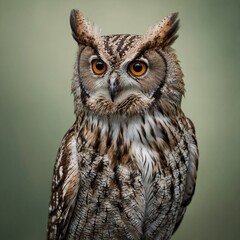 A realistic screech owl sitting quietly, clear background.