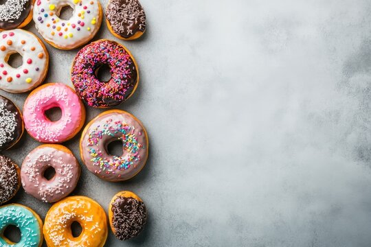Indulging in decadent donuts bakery display dessert photography brightly colored icing and sprinkles close-up view sweet treats delight tempting sweets for every occasion