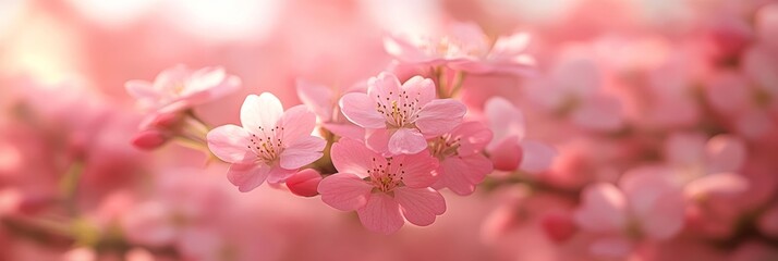 Naklejka premium Pink Cherry Blossoms in Full Bloom A Soft Focus Floral Background, Perfect for Spring.