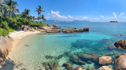 Tropical Island Beach Paradise: Pristine Waters and Sandy Shores