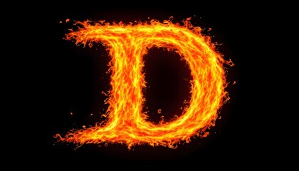 Dynamic Letter D Engulfed in Vibrant Flames with Black Background for Bold Expressions