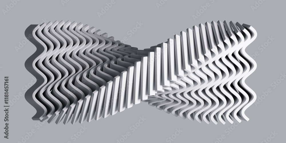 Poster abstract minimalist background with group of twisted shapes. 3d render.
