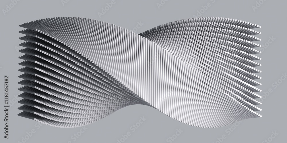 Poster abstract minimalist background with group of twisted shapes. 3d render.