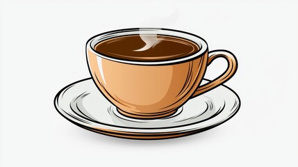 Hot coffee in a brown cup and saucer.