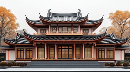 Obraz premium Serene Autumn Day at the Grand Chinese Mansion