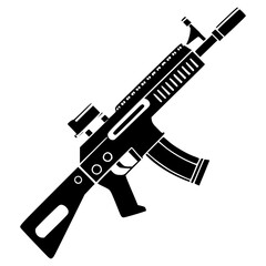 Black and White Rifle Illustration, Military Weapon Design, Tactical Firearm Drawing, Assault Rifle Graphic for Security, Hunting, and Tactical Equipment Concepts