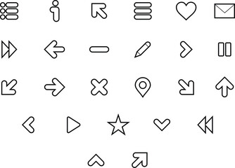 Web And App Design icon set. User interface icon set collection.Basic User Interface Essential Set. Line ui ux Outline Icons. For App, Web, Print. Editable stroke outline icon.