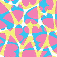 Seamless vector colorful pattern with hearts in CMYK colors. Romantic Festive Valentine's Day card. Love print Valentine on white background