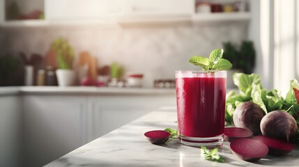 Refreshing Beetroot Juice Drink with Mint Garnish