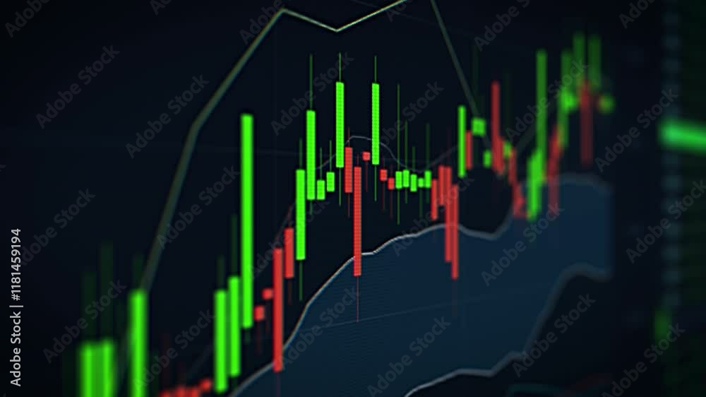 Aufkleber computer screen with dynamic stock market trends with fluctuating candlestick chart with real-time f