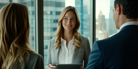 Dynamic Financial Advisor Discusses Portfolio Management in Modern Office