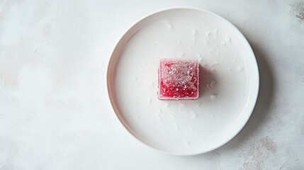Frozen dessert on white plate with textured background for culinary presentation