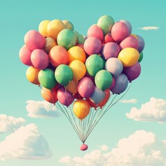 Fototapeta premium Colorful Balloons Form Heart Shape In Sky