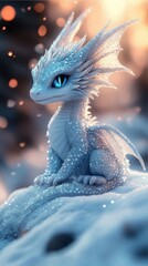 Naklejka premium A radiant ice dragon hatchling.