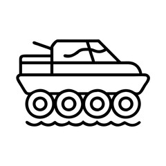 amphibious vehicle icon, vehicle line art, vehicle vector - simple black line art icon of amphibious vehicle perfect for logos, and vehicle-themed designs.