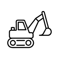 backhoe icon, vehicle line art, vehicle vector - simple black line art icon of backhoe perfect for logos, and vehicle-themed designs.