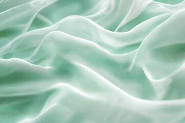 Obraz premium Soft, pale green fabric, draped, textured waves.