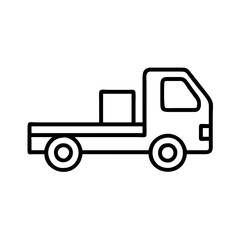 flatbed truck icon, vehicle line art, vehicle vector - simple black line art icon of flatbed truck perfect for logos, and vehicle-themed designs.