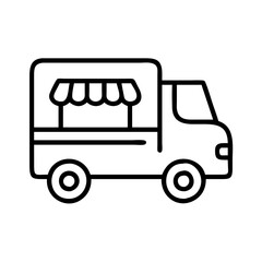 food truck icon, vehicle line art, vehicle vector - simple black line art icon of food truck perfect for logos, and vehicle-themed designs.