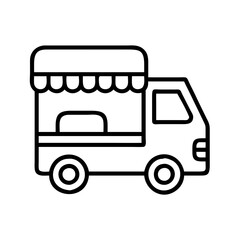 food truck icon, vehicle line art, vehicle vector - simple black line art icon of food truck perfect for logos, and vehicle-themed designs.