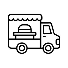 food truck icon, vehicle line art, vehicle vector - simple black line art icon of food truck perfect for logos, and vehicle-themed designs.