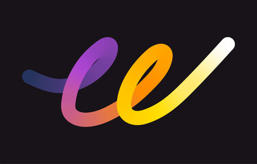 Neon Color Gradient squiggle lines. Scribble stripe with wavy elements. Abstract organic dynamic colorful Shapes on dark background.